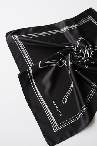 Patterned Satin Neck Scarf Rose Black