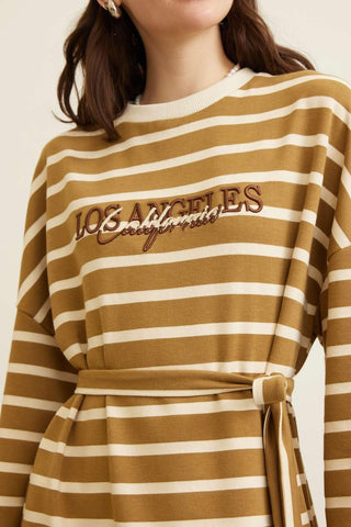 Retro Embroidery Sweatshirt Dress Camel