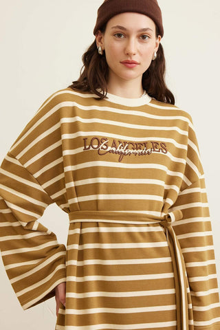 Retro Embroidery Sweatshirt Dress Camel