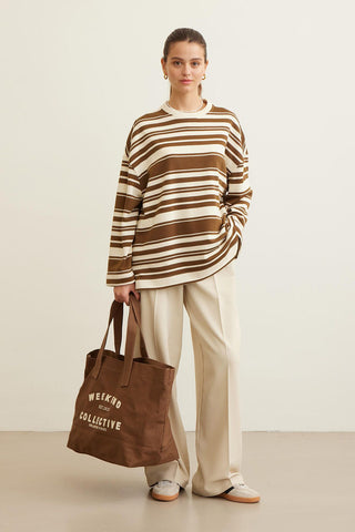 Mia Striped Oversize Sweatshirt Brown