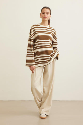 Mia Striped Oversize Sweatshirt Brown