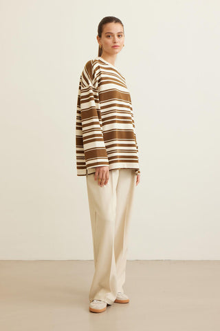 Mia Striped Oversize Sweatshirt Brown