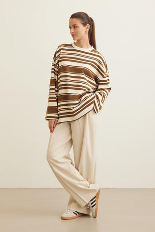 Mia Striped Oversize Sweatshirt Brown