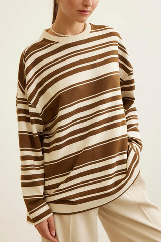 Mia Striped Oversize Sweatshirt Brown