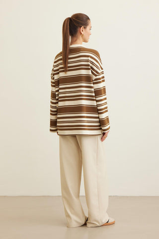 Mia Striped Oversize Sweatshirt Brown