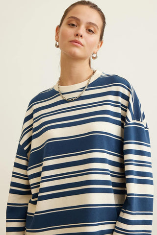 Mia Çi̇zgi̇li̇ Oversize Sweatshirt Laci̇vert