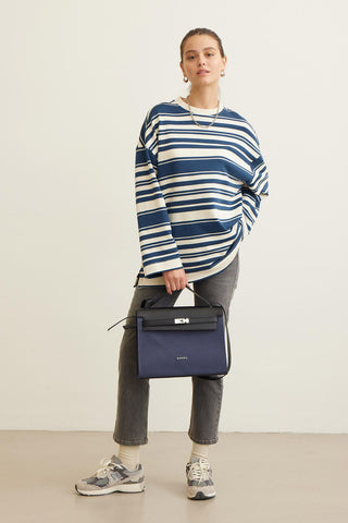 Mia Striped Oversize Sweatshirt Navy Blue