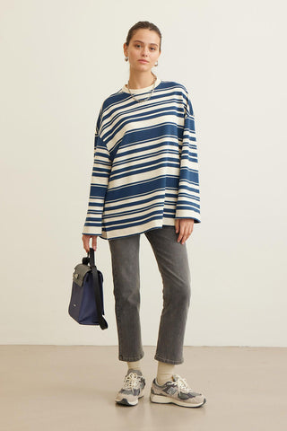 Mia Striped Oversize Sweatshirt Navy Blue