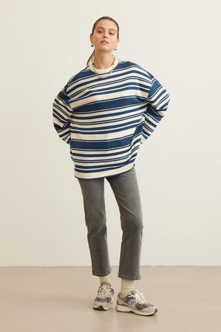 Mia Striped Oversize Sweatshirt Navy Blue