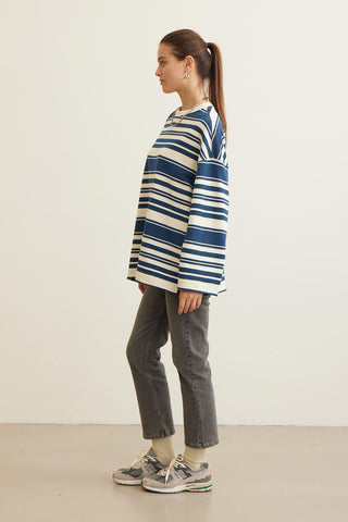 Mia Striped Oversize Sweatshirt Navy Blue