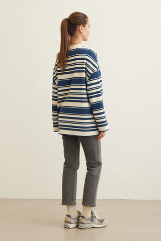 Mia Striped Oversize Sweatshirt Navy Blue