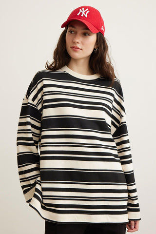 Mia Striped Oversize Sweatshirt Black