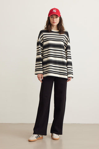 Mia Striped Oversize Sweatshirt Black