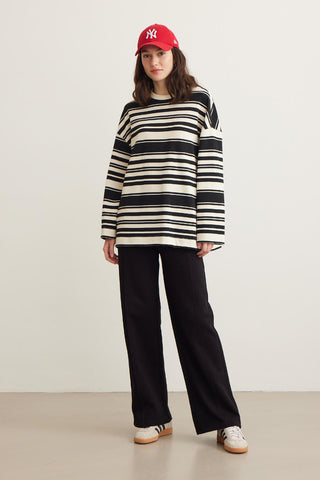 Mia Striped Oversize Sweatshirt Black