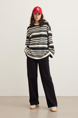 Mia Striped Oversize Sweatshirt Black