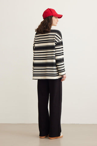 Mia Striped Oversize Sweatshirt Black