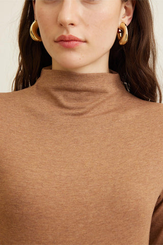 High Collar Stretch Bodysuit Camel