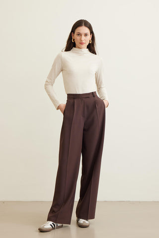 Dona Pleated Palazzo Trousers Dark Brown