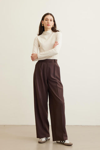 Dona Pleated Palazzo Trousers Dark Brown