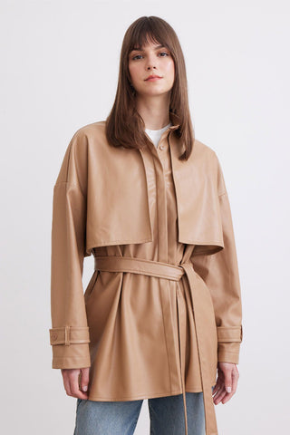 Trench Style Leather Shirt Camel