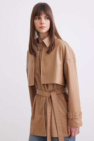 Trench Style Leather Shirt Camel