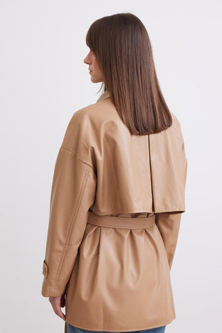 Trench Style Leather Shirt Camel