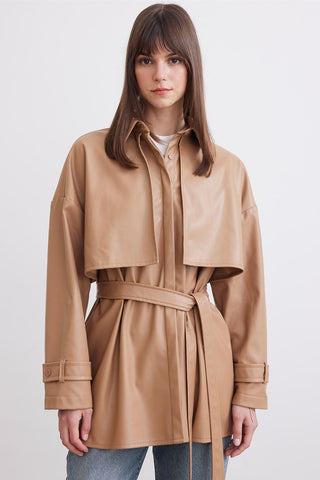 Trench Style Leather Shirt Camel