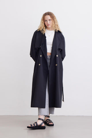 Trench Coat With Detachable Storm Flap Black