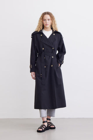 Trench Coat With Detachable Storm Flap Black