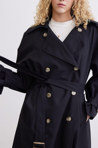 Trench Coat With Detachable Storm Flap Black