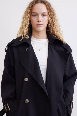 Trench Coat With Detachable Storm Flap Black