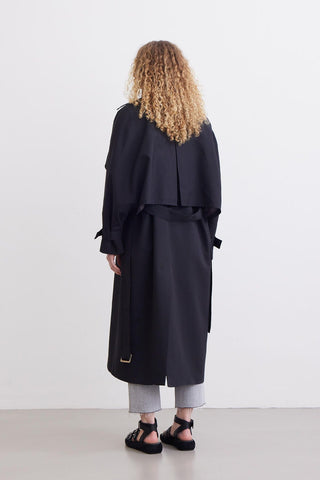 Trench Coat With Detachable Storm Flap Black