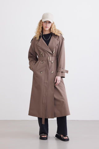 Trench Coat With Detachable Storm Flap Mink