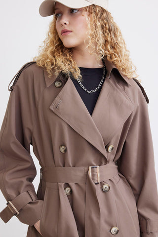 Trench Coat With Detachable Storm Flap Mink