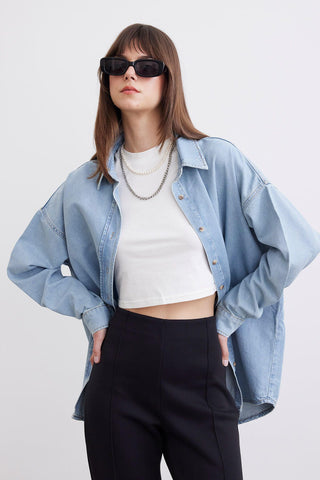 Belted Denim Shirt Light Blue