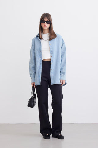 Belted Denim Shirt Light Blue