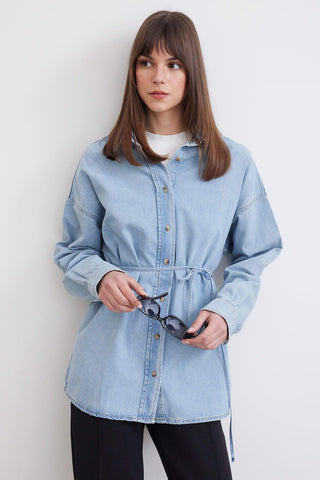 Belted Denim Shirt Light Blue