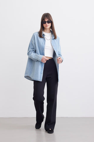 Belted Denim Shirt Light Blue