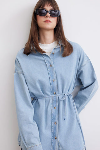 Belted Denim Shirt Light Blue