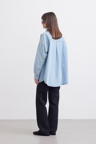 Belted Denim Shirt Light Blue