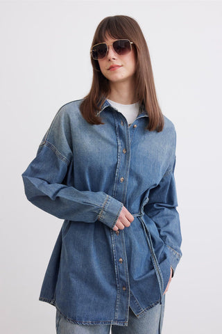 Belted Denim Shirt Blue