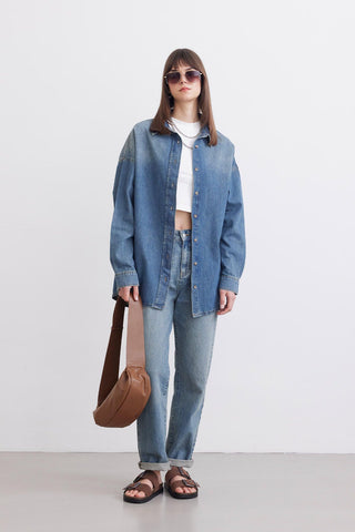 Belted Denim Shirt Blue