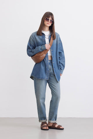 Belted Denim Shirt Blue