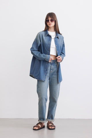 Belted Denim Shirt Blue