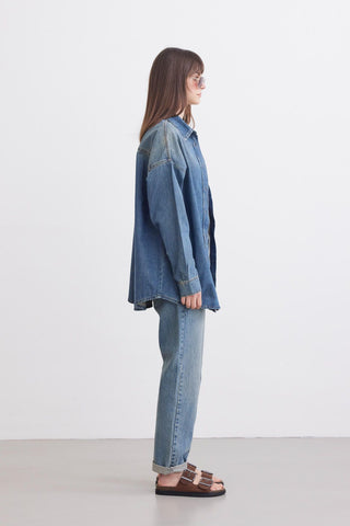 Belted Denim Shirt Blue