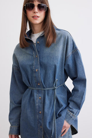 Belted Denim Shirt Blue