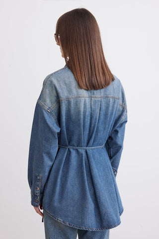 Belted Denim Shirt Blue