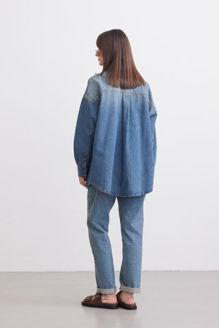 Belted Denim Shirt Blue