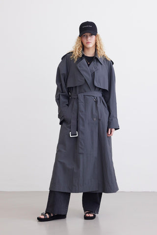 Technical Fabric Oversize Trench Coat Anthracite