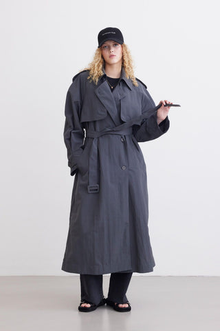 Technical Fabric Oversize Trench Coat Anthracite